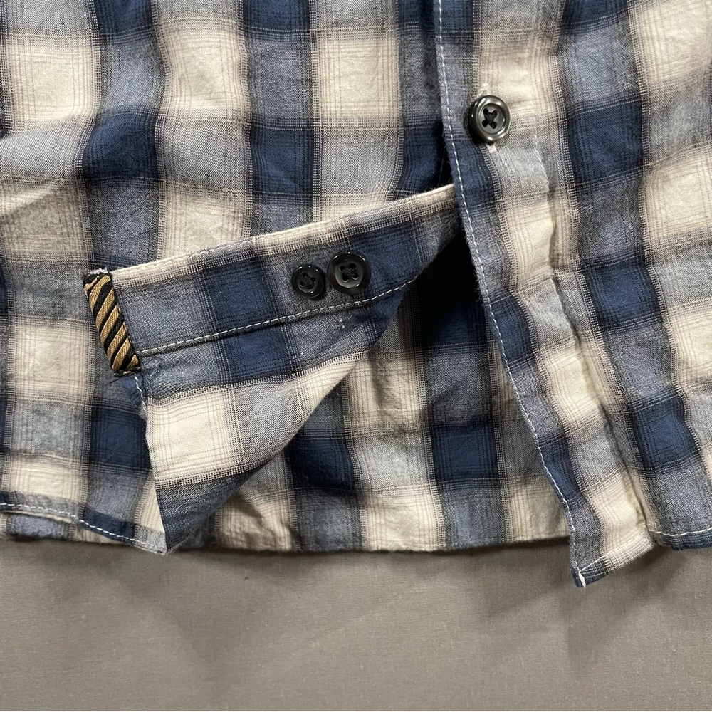 Billy Reid Standard Fit Plaid Checkered Button Down Shirt; Green/Cream - Men XXL - Picture 11 of 16